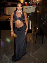 BXOXO v-Neck Summer Women 2 Piece Set Sexy Skinny Lace Patchwork Tank Tops+Long Skirts Stretch Clubwear Midnight Party Suit